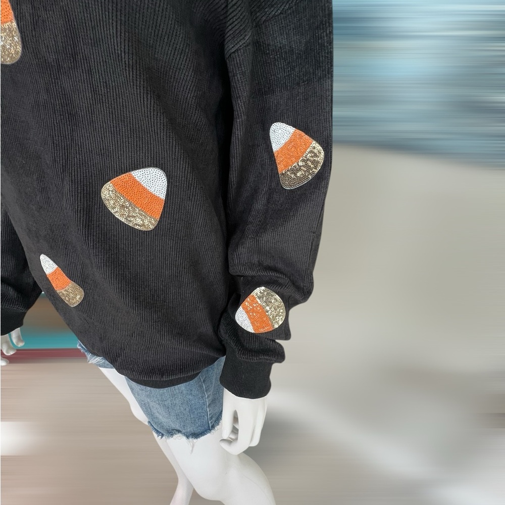 POODIT Cutest sequin candy corn oversized pullover S M L XL 2XL - Picture 7 of 9